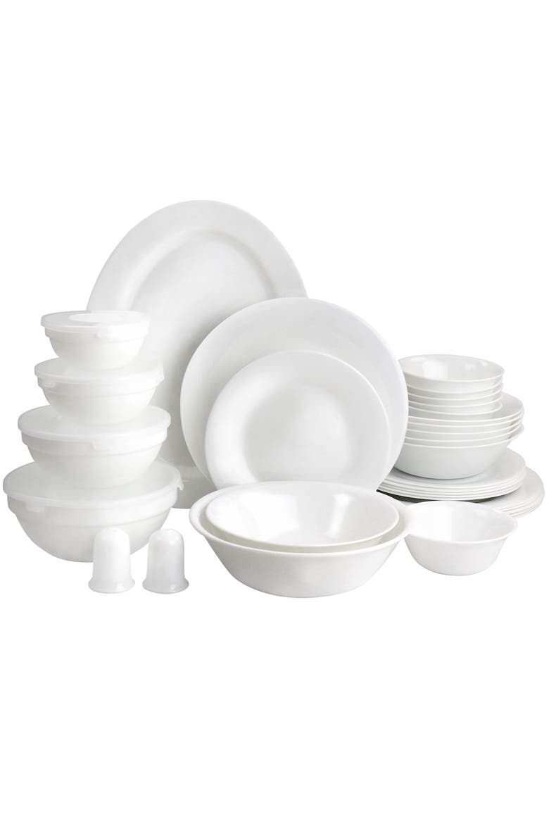 36 Piece Tempered Opal Glass Combo Dinnerware Set, Main, color, White