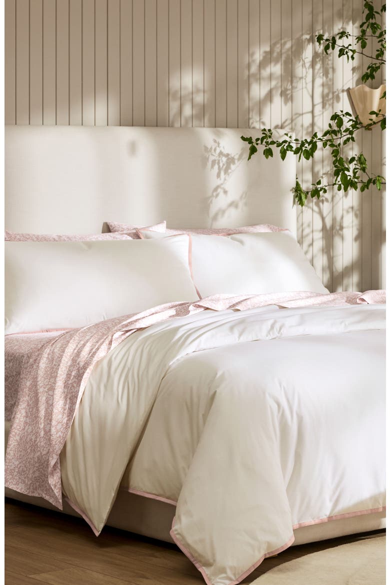 Framed Organic Cotton Percale Duvet Cover & Shams Set, Alternate, color, WHITE/ DUSTY ROSE