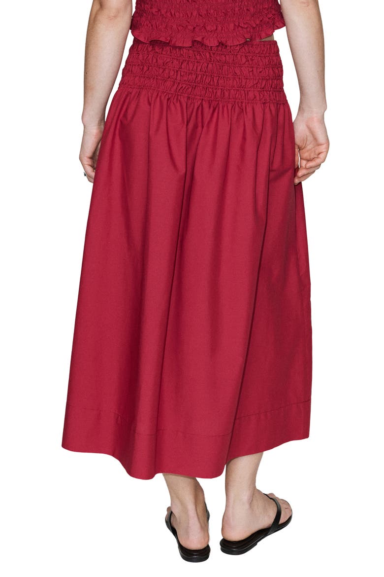 Shirred Waist Midi Skirt, Alternate, color, RED