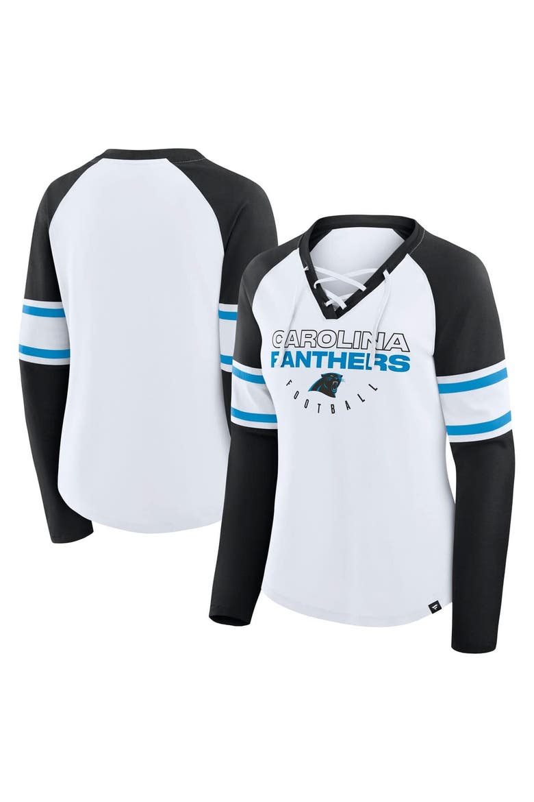Women's Fanatics White/Black Carolina Panthers Redzone Blitz Package Raglan Lace-Up V-Neck Long Sleeve T-Shirt, Main, color, White