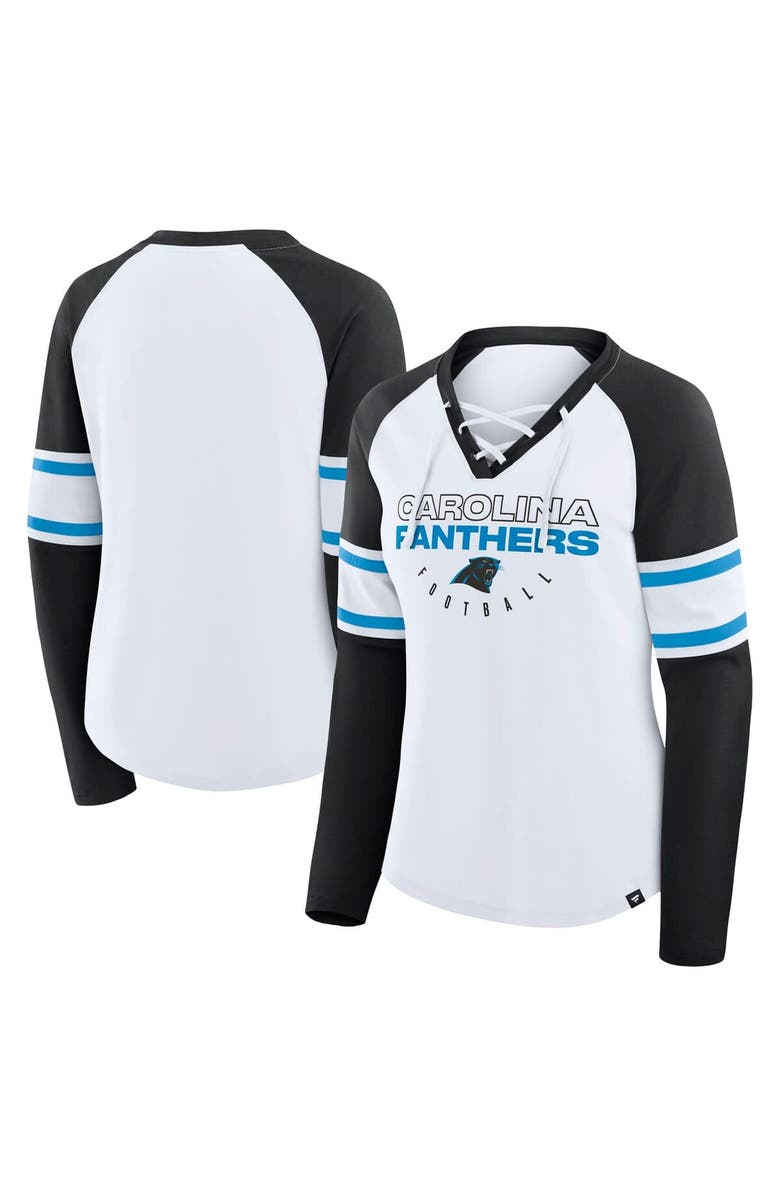 FANATICS Women's Fanatics White/Black Carolina Panthers Redzone Blitz Package Raglan Lace-Up V-Neck Long Sleeve T-Shirt, Main, color, White