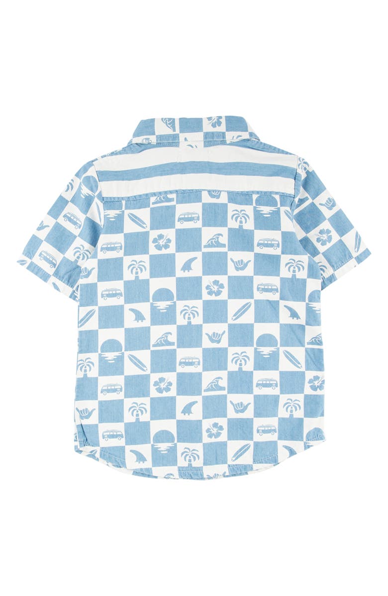 Miki Miette Kids' Jerry Surf Check Short Sleeve Cotton Button-Up Shirt, Alternate, color, 