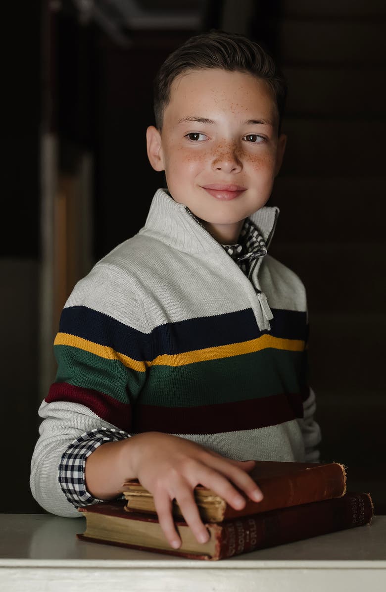 Hope & Henry Baby Boys' Organic Half Zip Sweater, Infant, Alternate, color, Gray With Homeroom Stripe