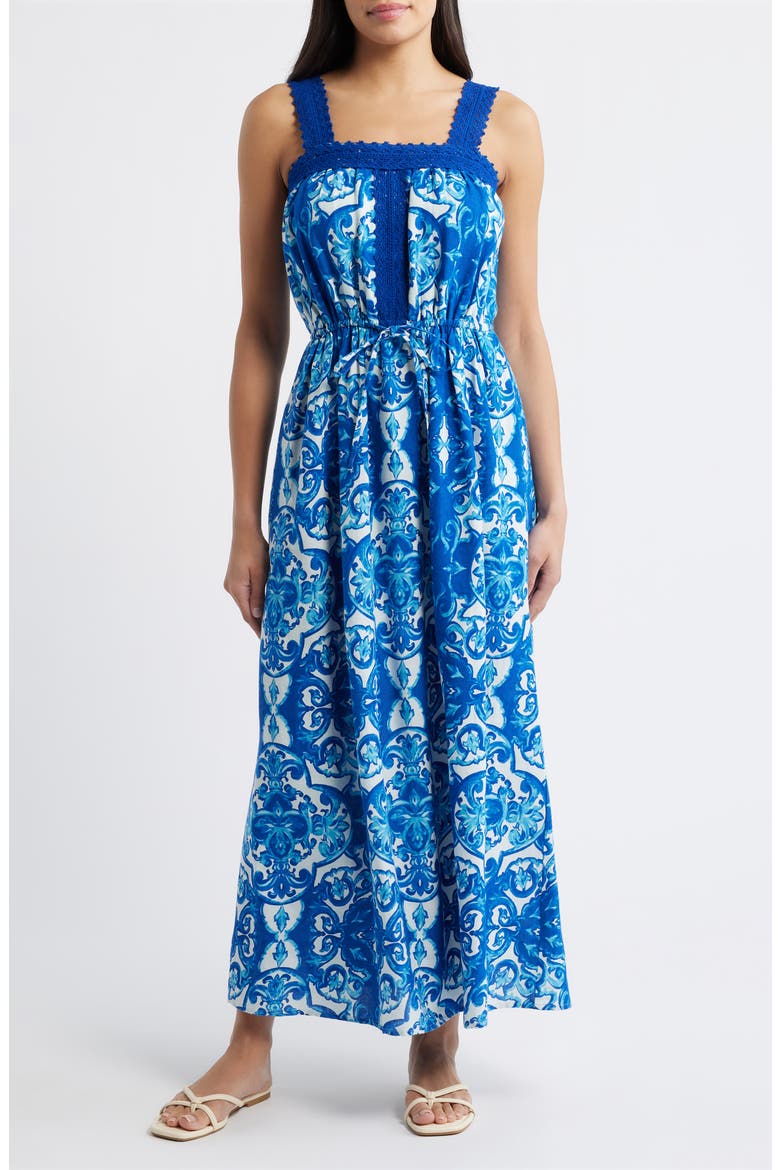Allover Print Sleeveless Maxi Dress, Main, color, COBALT