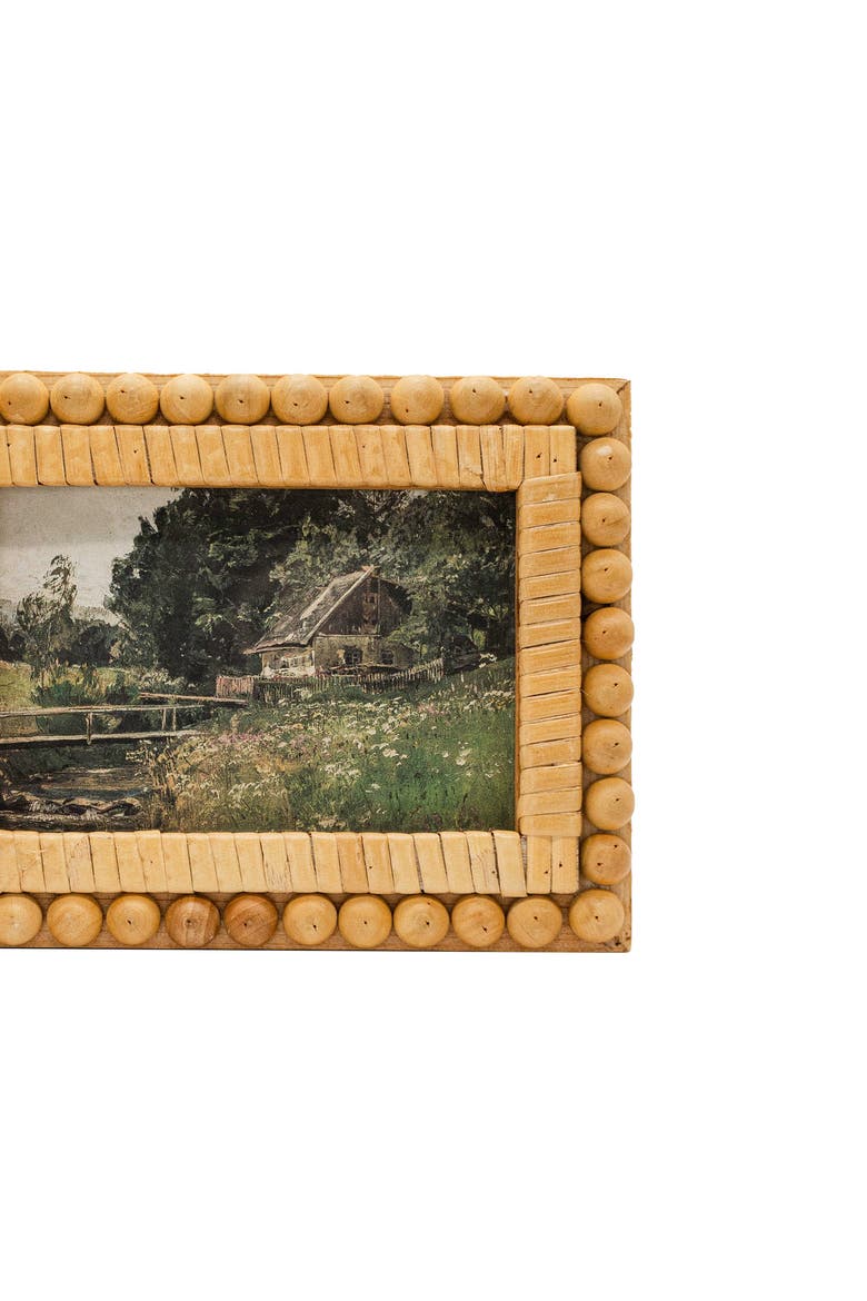 4x6 Rattan and Beaded Picture Frame Wood MDF Rattan & Glass, Alternate, color, Brown