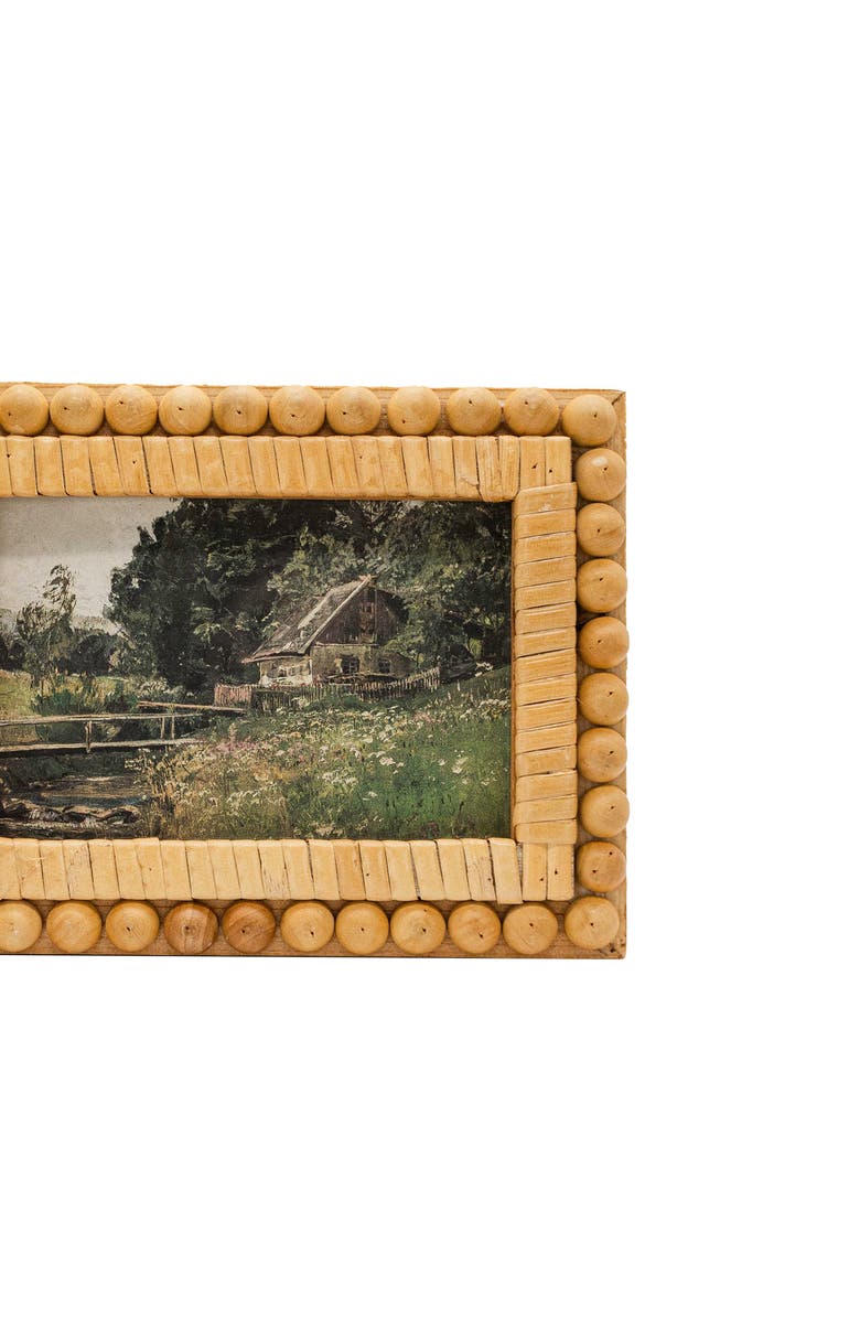 Foreside Home and Garden 4x6 Rattan and Beaded Picture Frame Wood MDF Rattan & Glass, Alternate, color, Brown