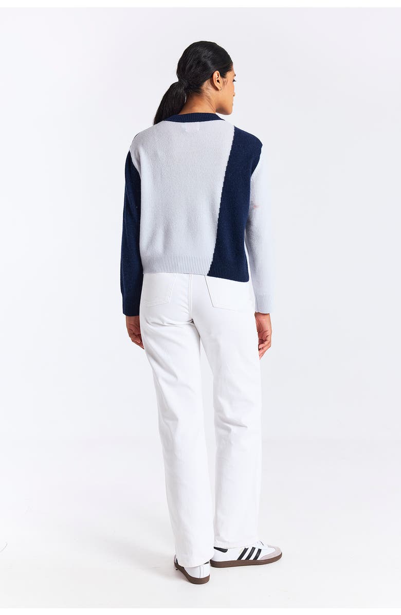 Brodie Pure Cashmere Hot Fix Colourblock 100% Cashmere Crew, Alternate, color, Navy/Willow