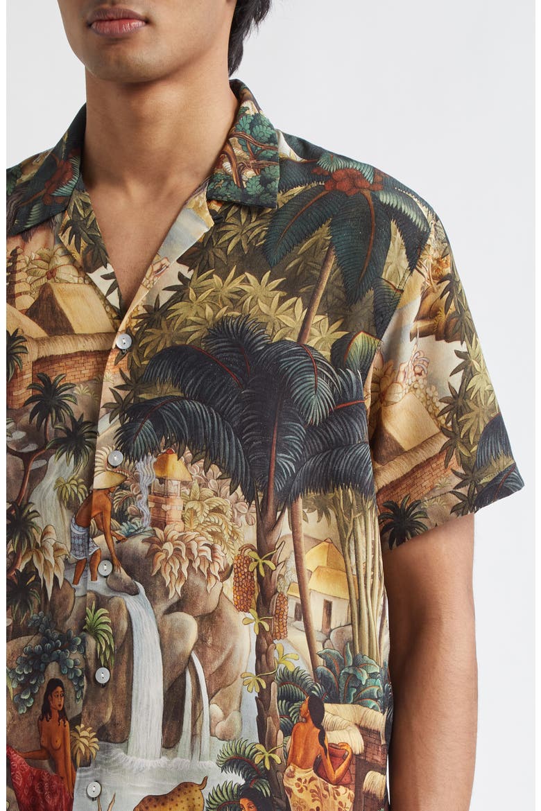 Champuhan Silk Satin Button-Up Shirt, Alternate, color, BROWN MULTI