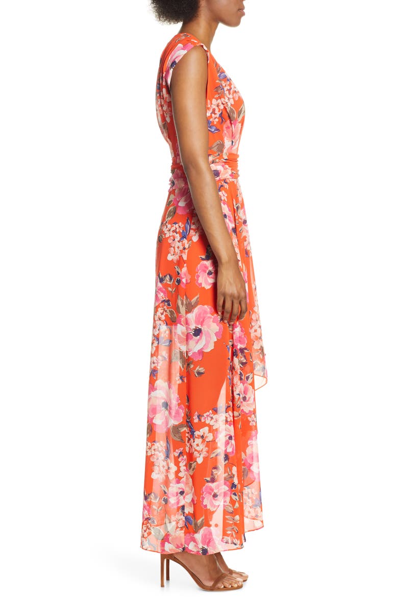 Floral High/Low Chiffon Maxi Dress, Alternate, color, ORANGE