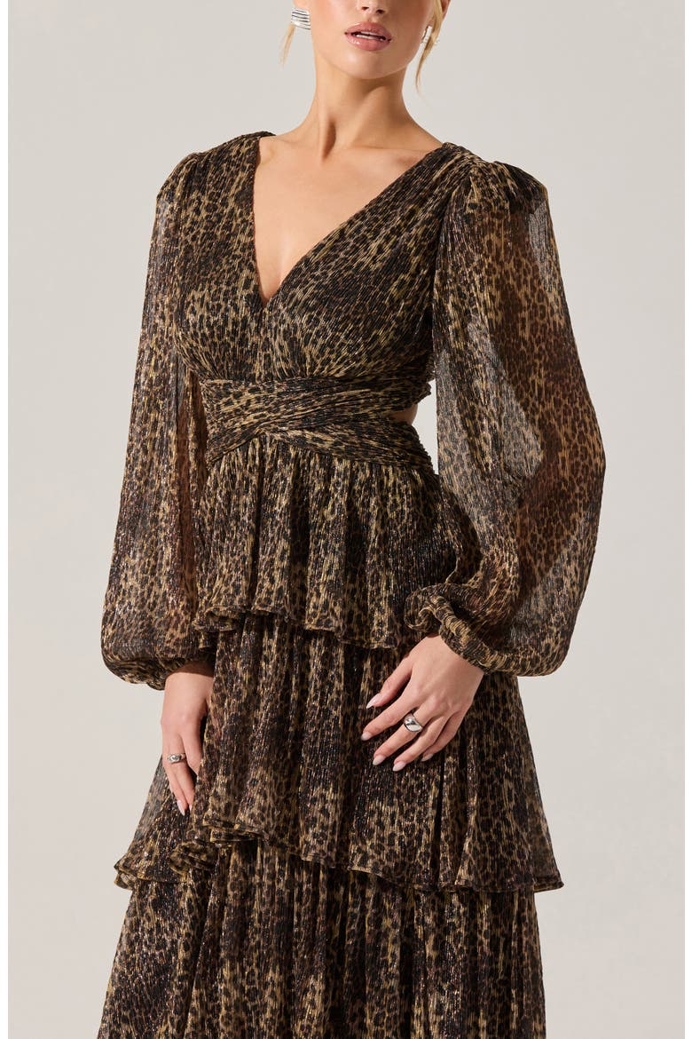 Anora Metallic Leopard Print Long Sleeve Dress, Alternate, color, LEOPARD PRINT