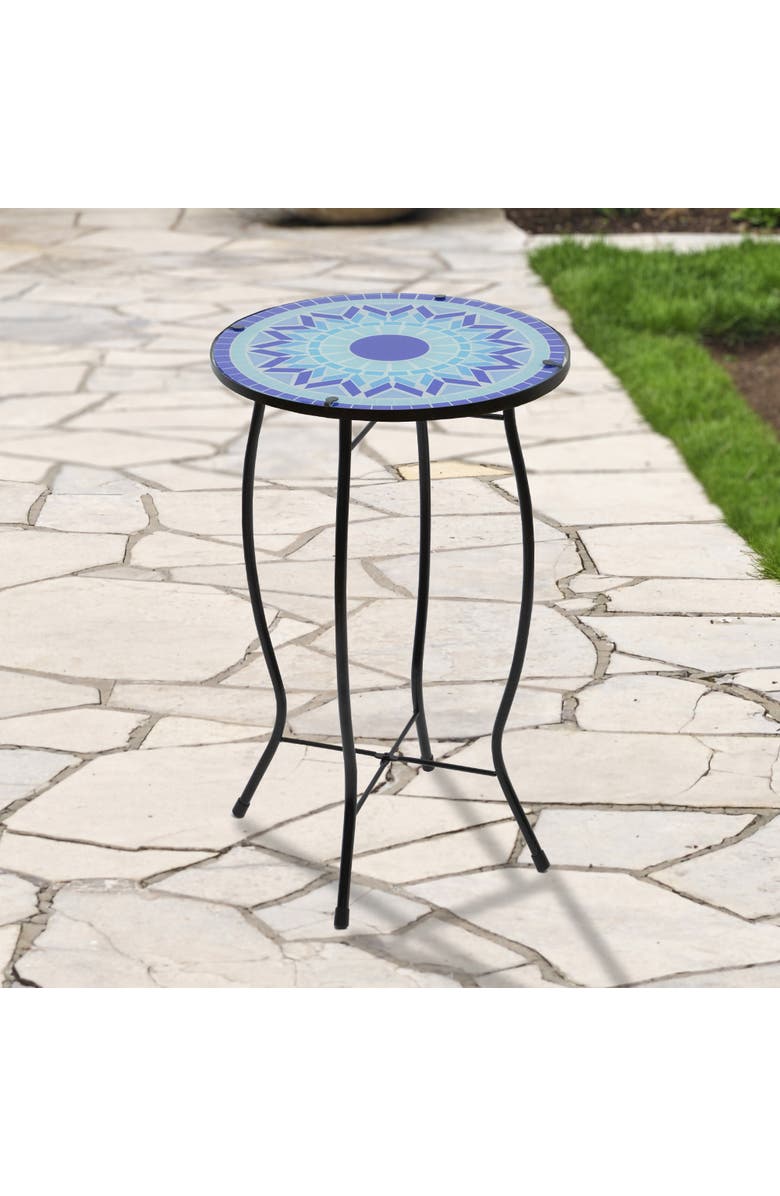 Northlight 19" Blue Sun Mosaic Glass Patio Side Table, Alternate, color, Blue