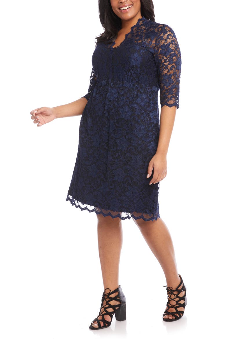 Scalloped Stretch Lace Dress, Alternate, color, NAVY