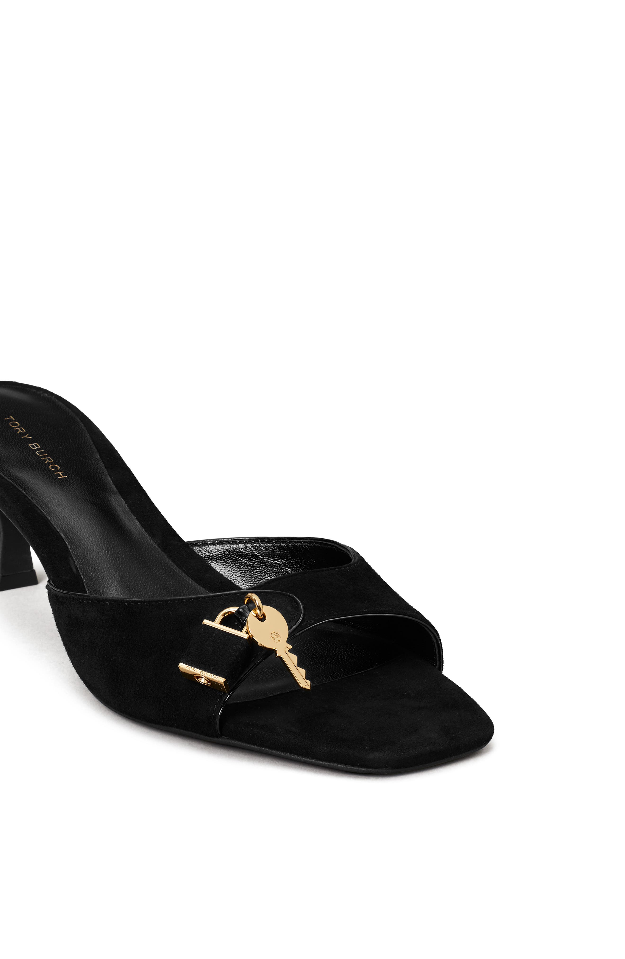 Lock Kitten Heel Sandal, Alternate, color, PERFECT BLACK / SILVER