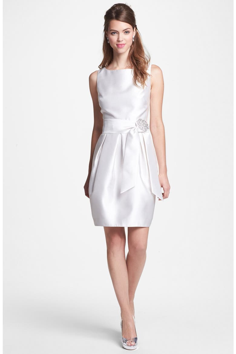 Jeweled Sleeveless Satin Tulip Dress, Alternate, color, IVORY