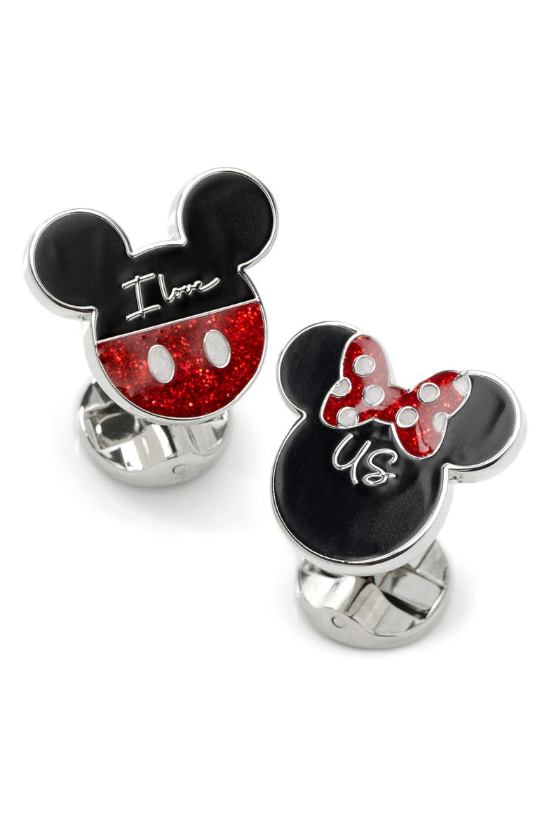 x Disney Mickey & Minnie 'I Love Us' Cuff Links, Main, color, BLACK