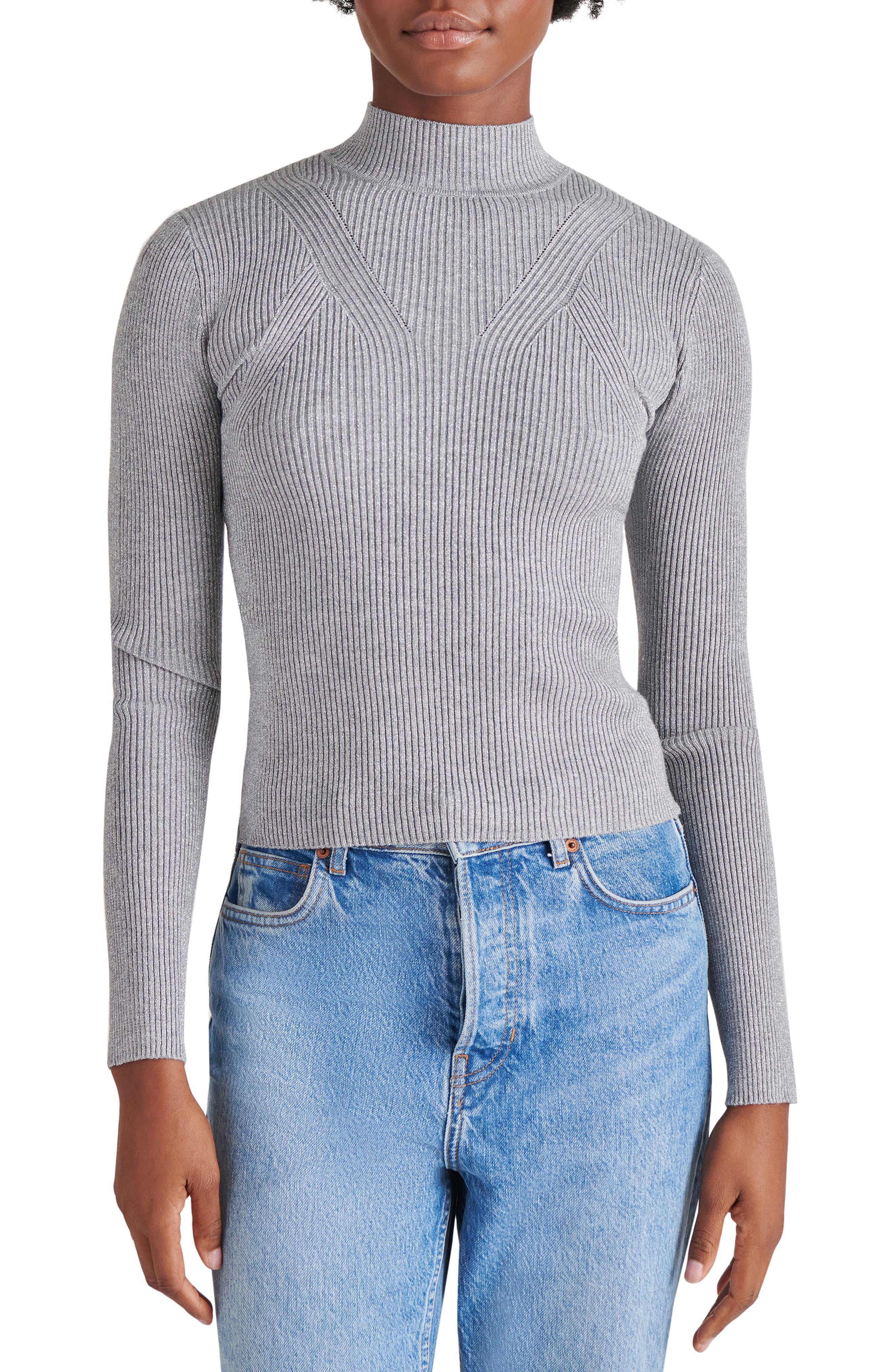 Steve Madden Metallic Rib Mock Neck Sweater