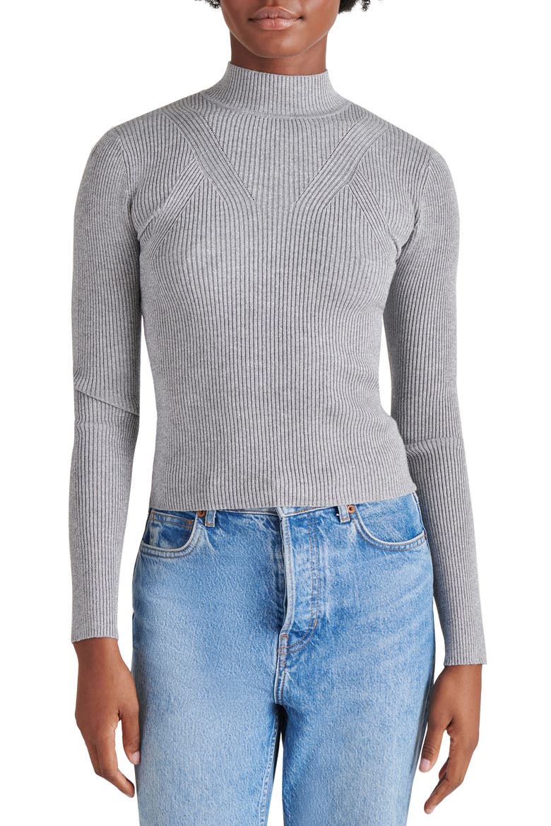 Metallic Rib Mock Neck Sweater, Main, color, SILVER