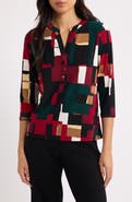 AK ANNE KLEIN Split Neck Three-Quarter Sleeve Henley Top