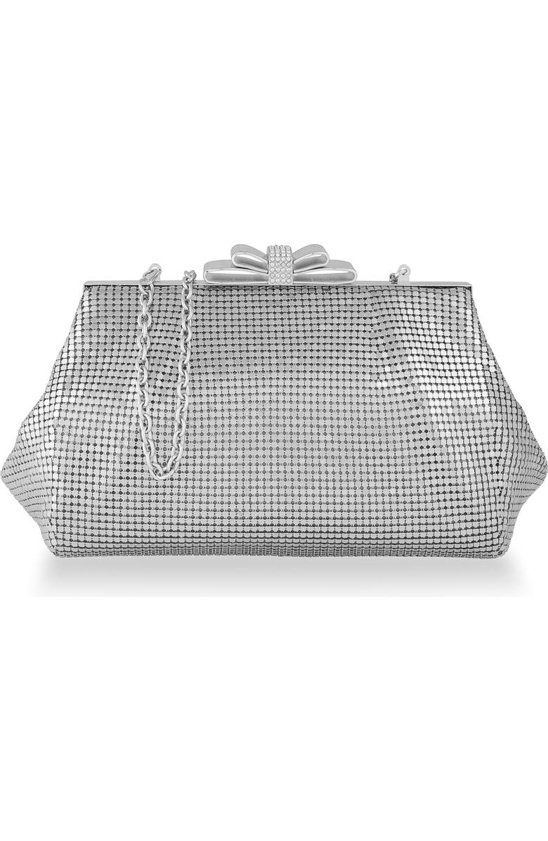 Whiting & Davis Blake Bow Clutch, Main, color, Pewter
