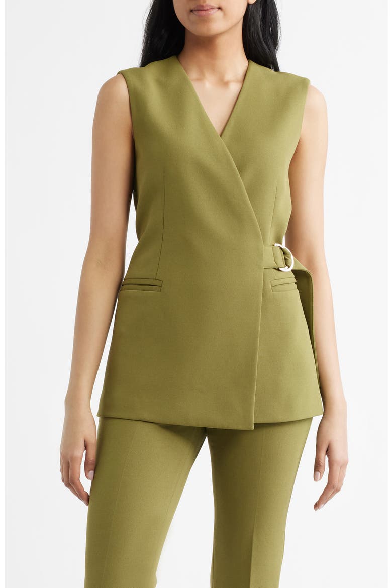 Longline Crepe Wrap Vest, Main, color, BAY LEAF