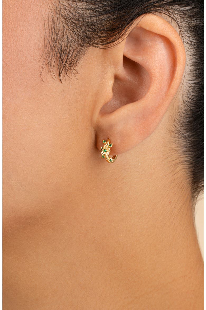 Cambrie Cubic Zirconia Flower Hoop Earrings, Alternate, color, GOLD