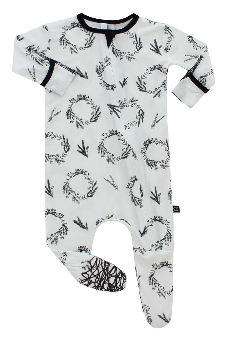Print Fitted One-Piece Pajamas, Main, color, WHITE/ BLACK