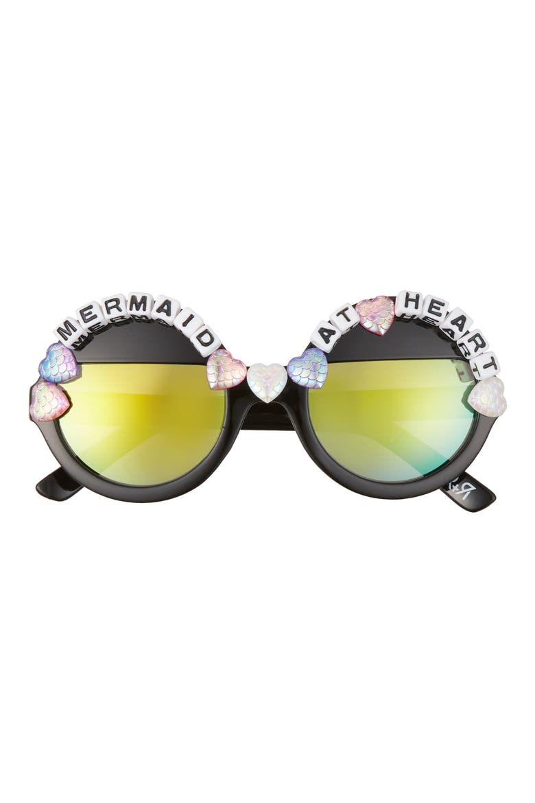 Mermaid At Heart Round Sunglasses, Main, color, BLACK/ GREEN MIRRORED
