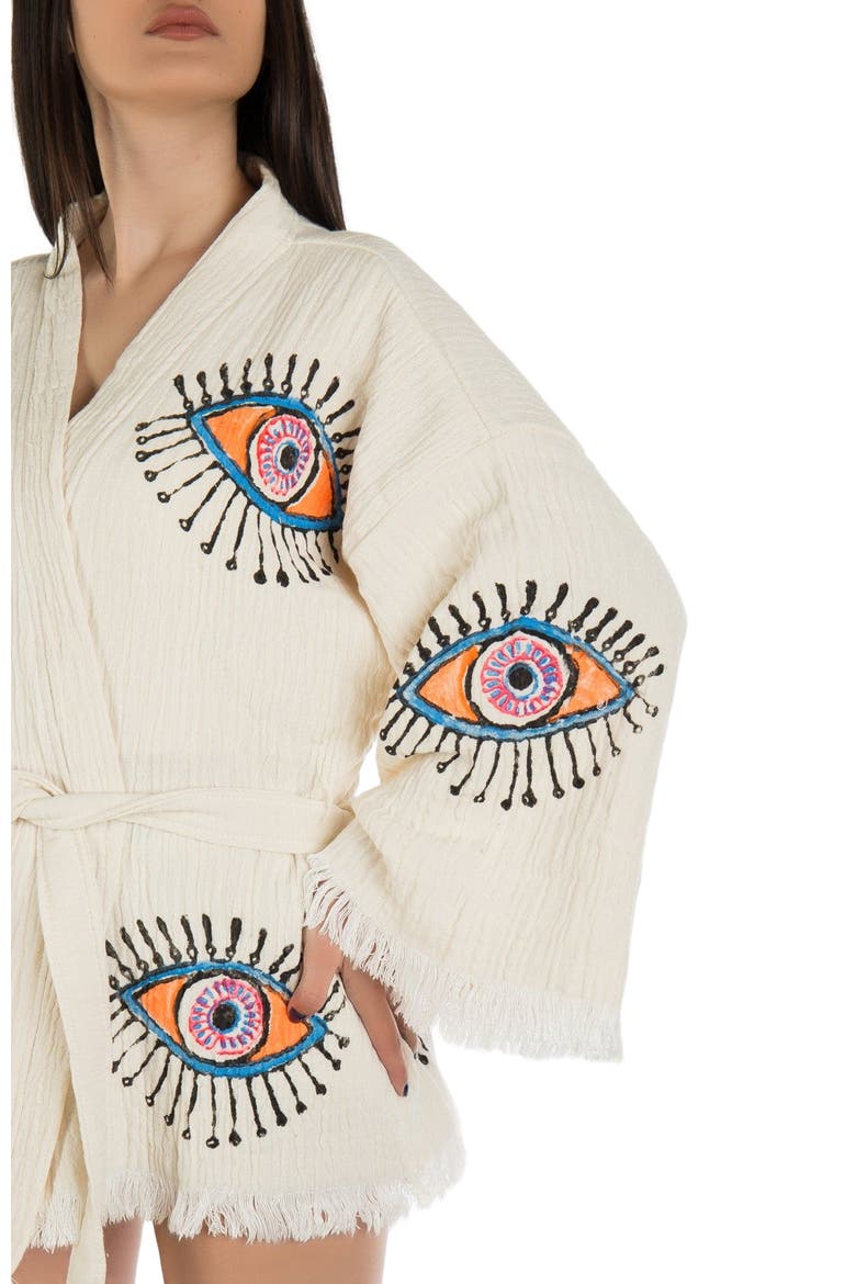 Sereia Evil Eye Handmade Cotton Short Robe Cover-Up, Alternate, color, Off-White