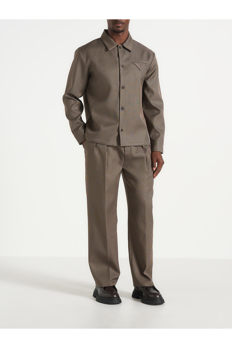 Pierre Houndstooth Twin Pleat Trousers, Alternate, color, Brown
