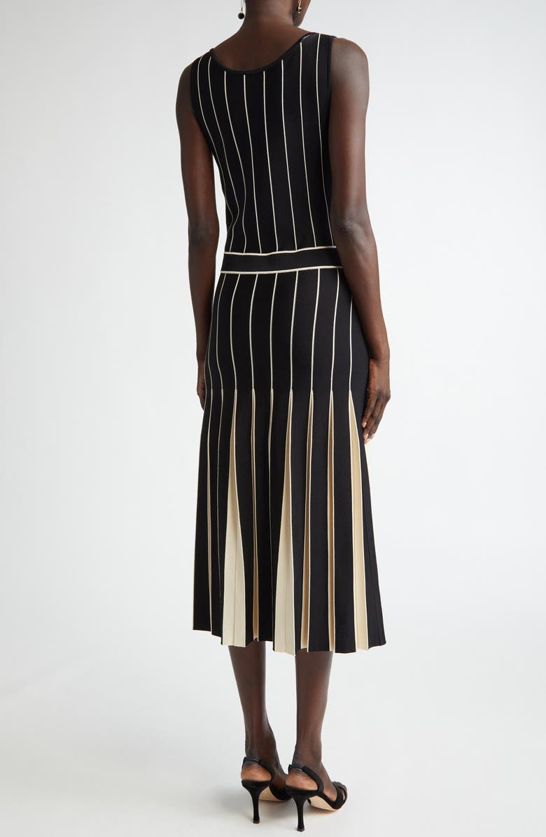 ST. JOHN Two-Tone Pleated Sleeveless Knit Dress, Alternate, color, Black/ Willow