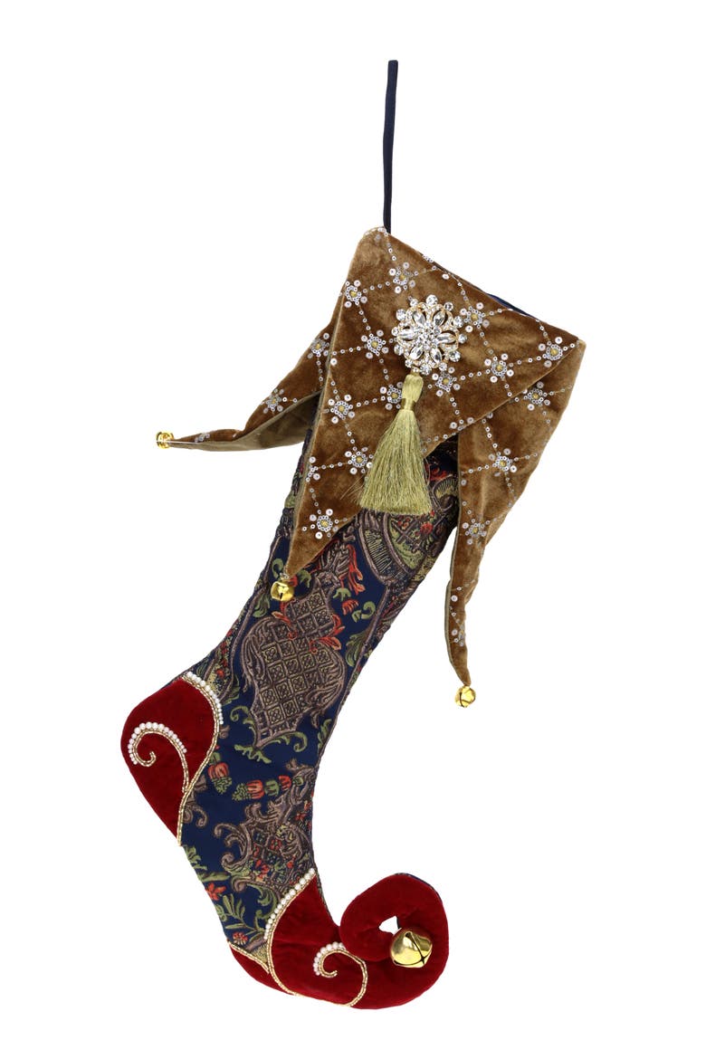 Floral Jester Stocking, Main, color, Blue