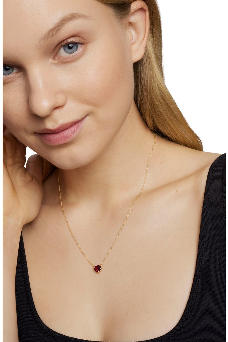 Heart Pendant Necklace in 18K Yellow Gold with Garnet, Alternate, color, GOLD