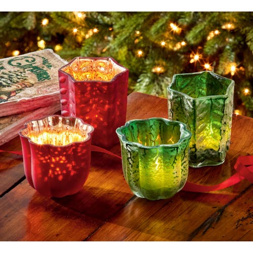 Tag Christmas Dazzle Green Glass Tealight Candle Holder In Green
