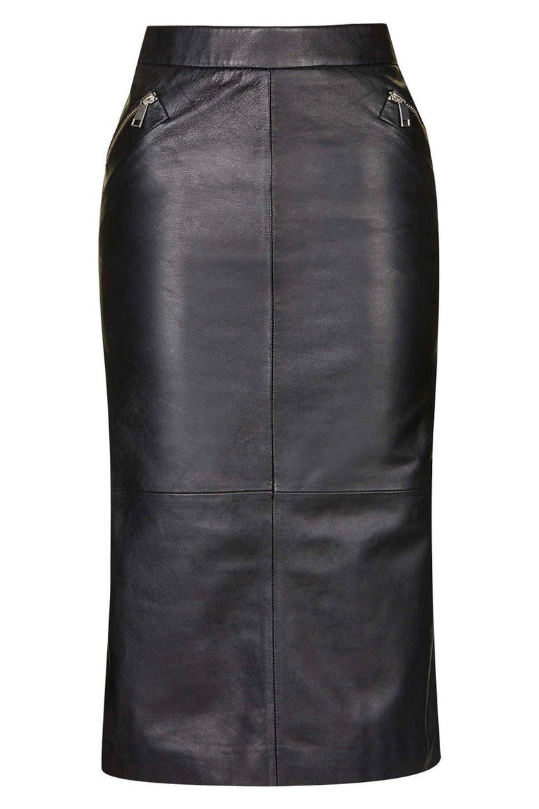 Leather Midi Skirt, Alternate, color, BLACK