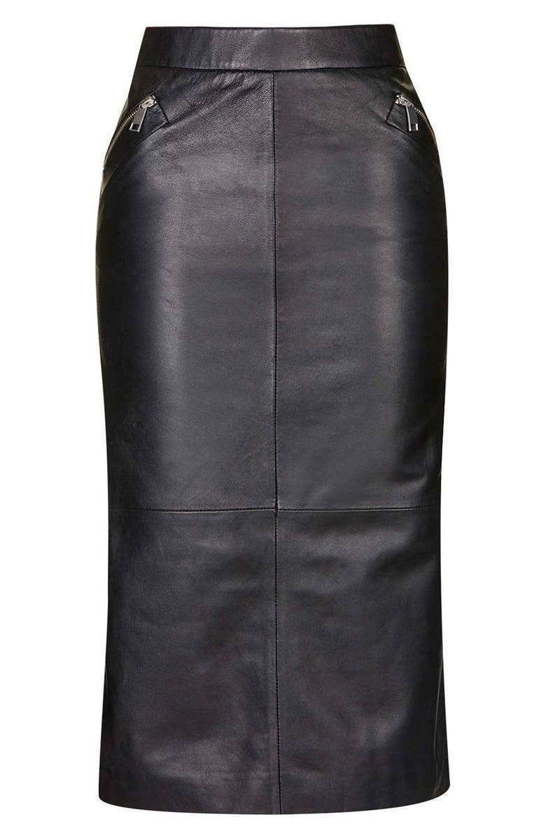 Topshop Leather Midi Skirt, Alternate, color,