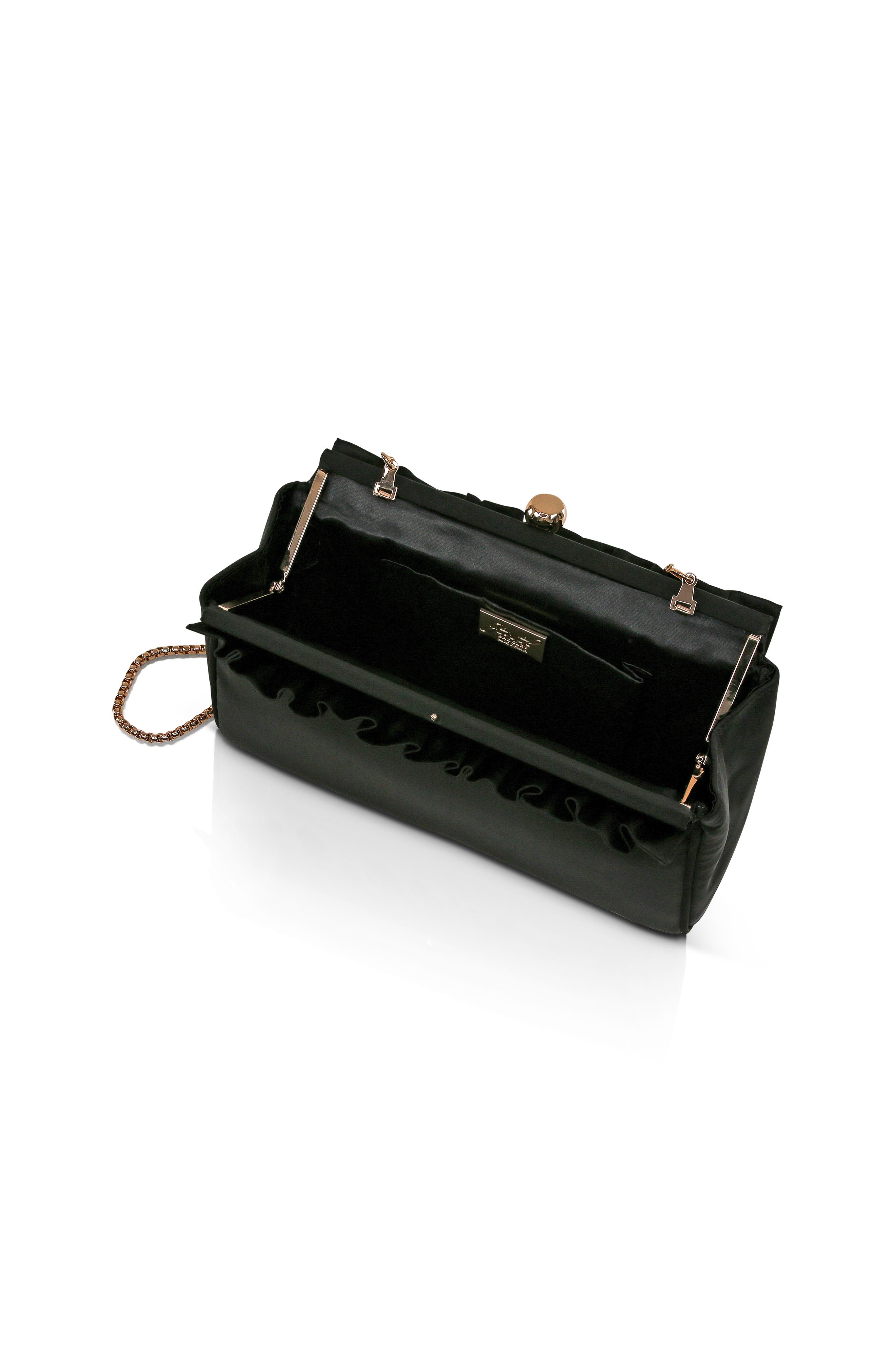 Jewel Badgley Mischka Olivia Satin Ruffle Top Pouch Clutch, Alternate, color, 