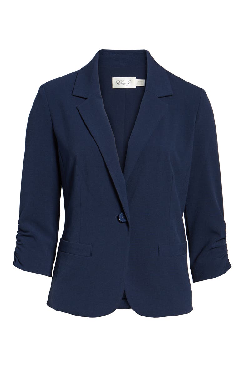 Ruched Sleeve Blazer, Main, color, NAVY