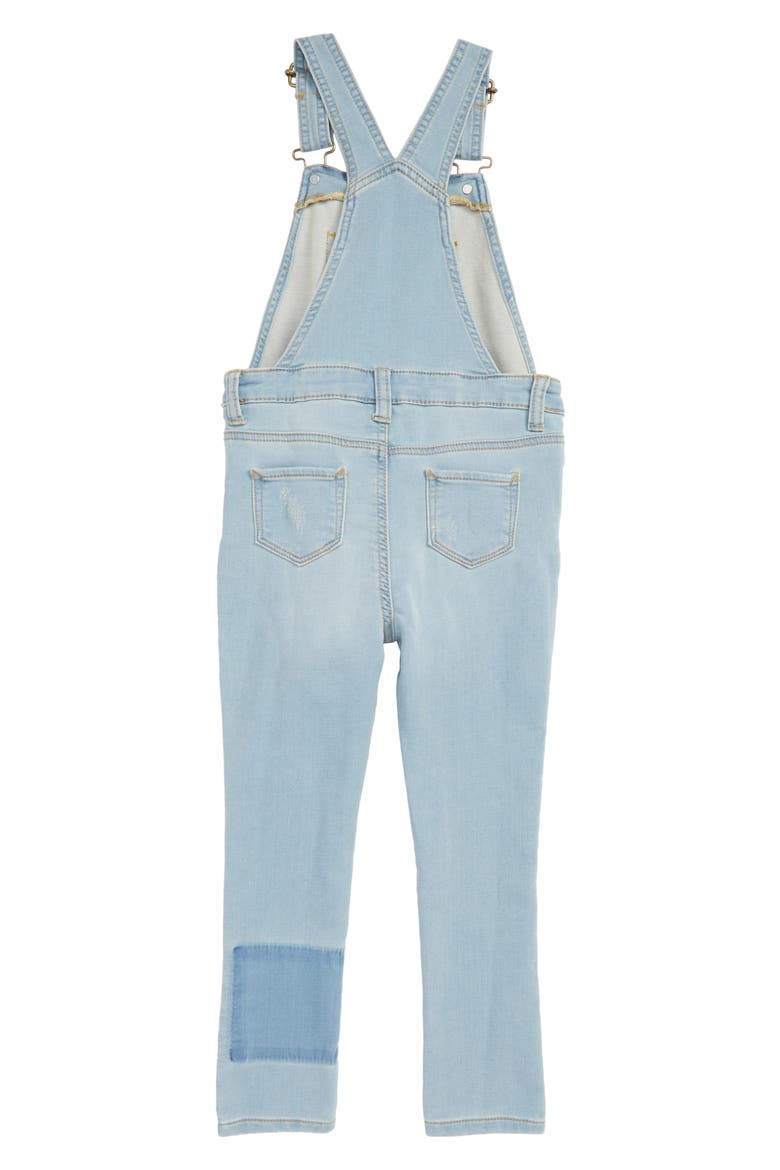 Distressed Denim Skinny Overalls, Alternate, color, BLUE PATCH WASH