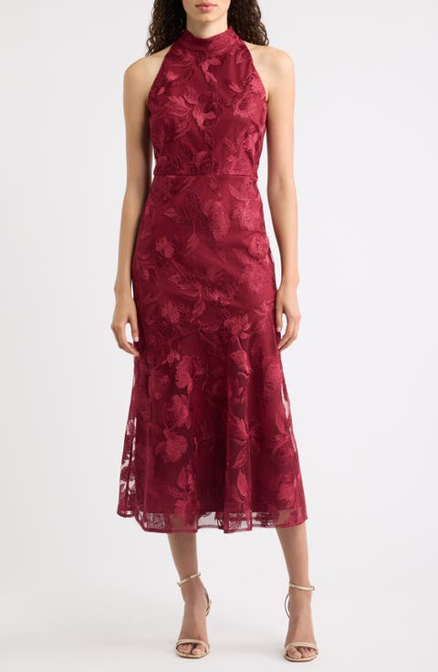 Leafy Embroidery Midi Cocktail Dress