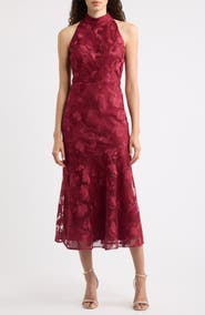 Sam Edelman Leafy Embroidery Midi Cocktail Dress