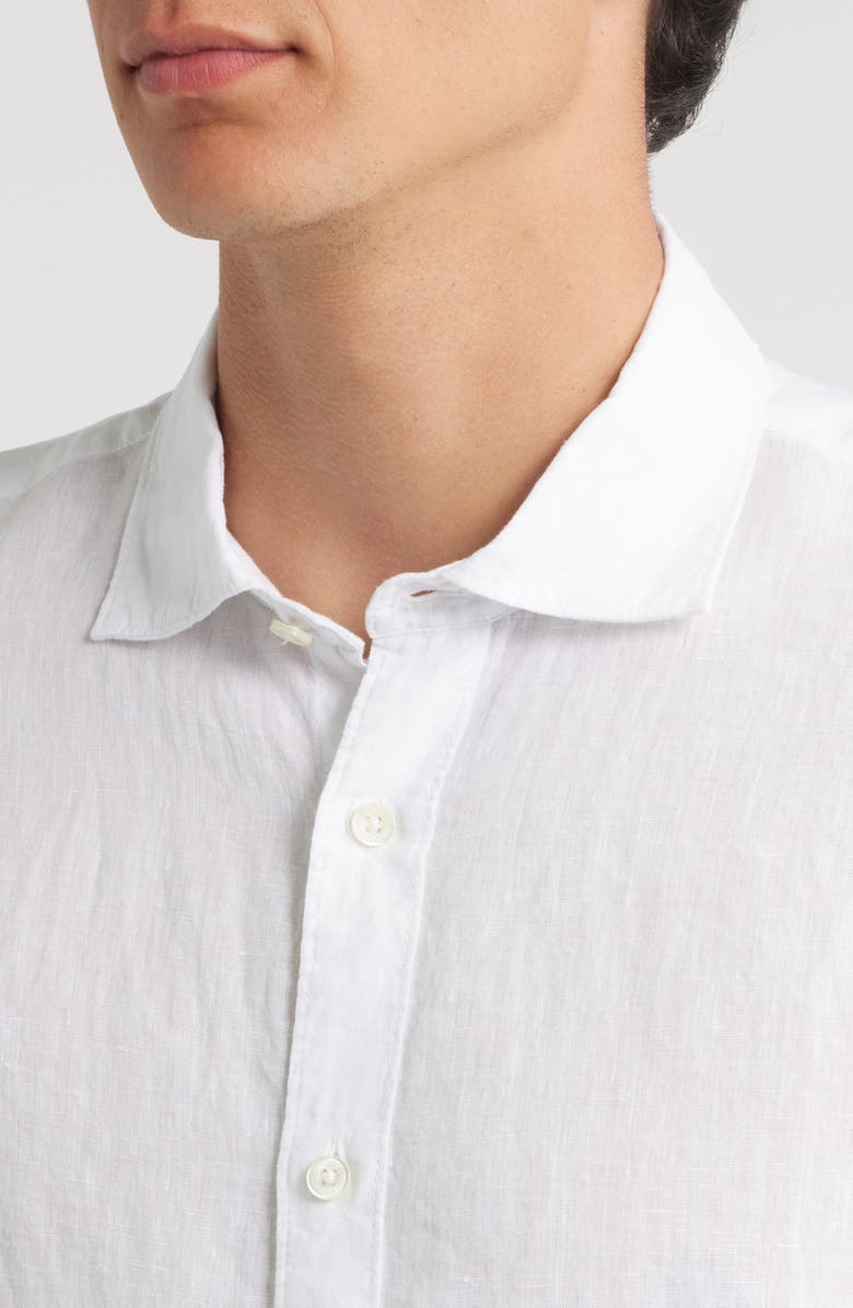 Bugatchi Axel Shaped Fit Linen Button-Up Shirt, Alternate, color, White