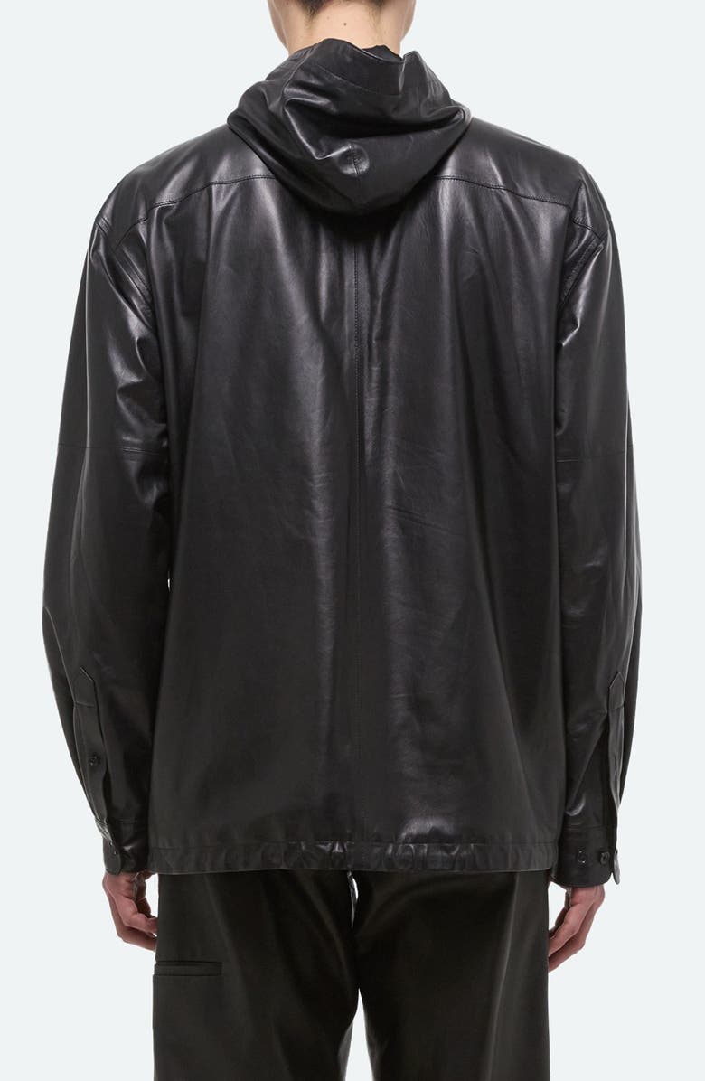 Helmut Lang Hoodie Lambskin Leather Button-Up Shirt, Alternate, color, 