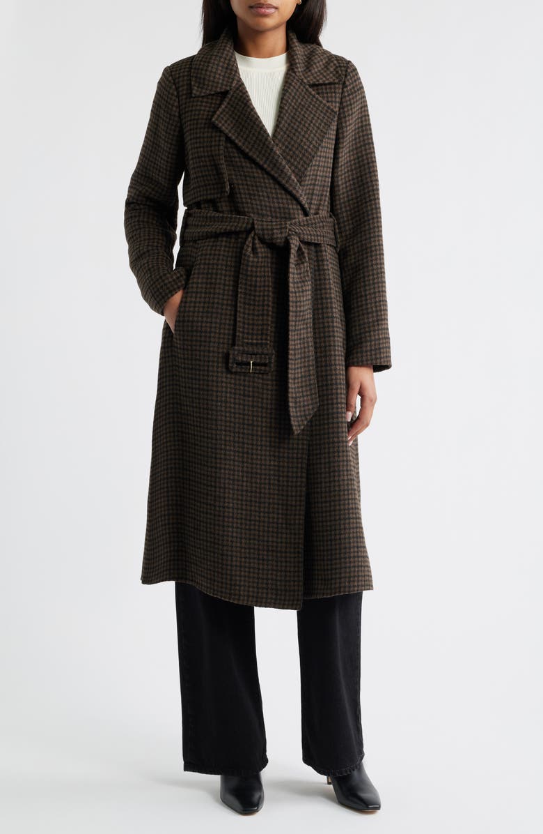 BCBGMAXAZRIA Houndstooth Double Face Belted Coat, Main, color, Black Brown Houndstooth