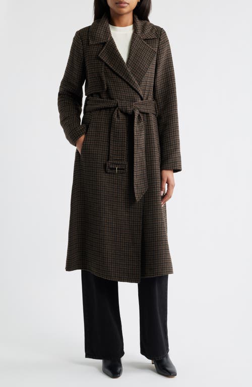 bcbg Houndstooth Double Face Belted Coat in Black Brown Houndstooth 