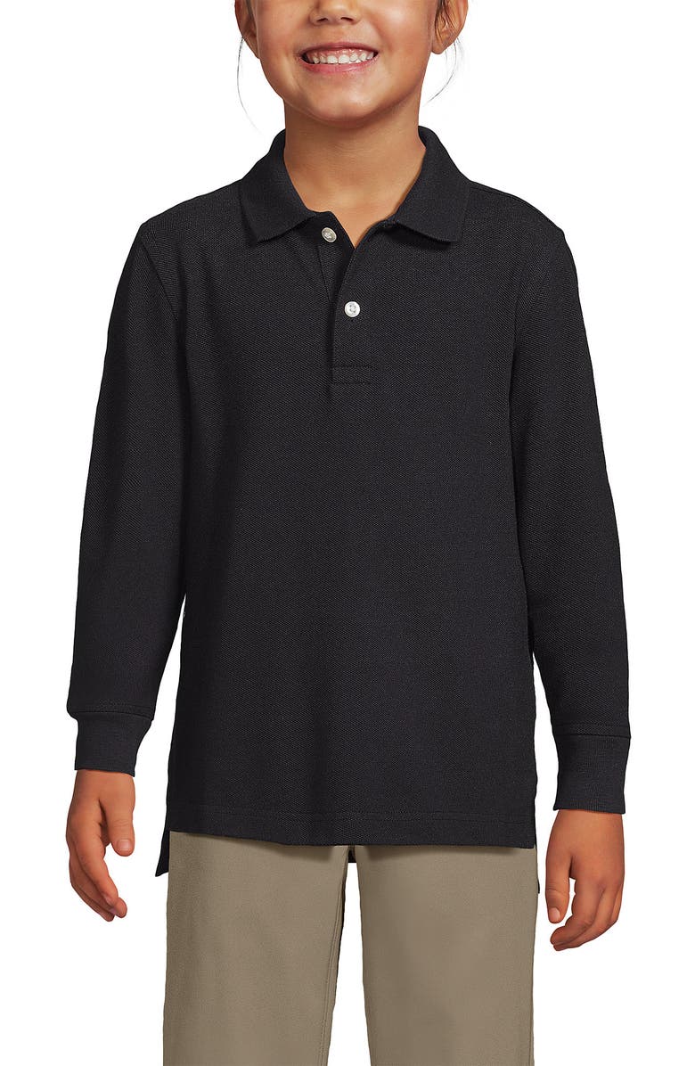 Lands' End School Uniform Kids Long Sleeve Mesh Polo Shirt, Alternate, color, Black