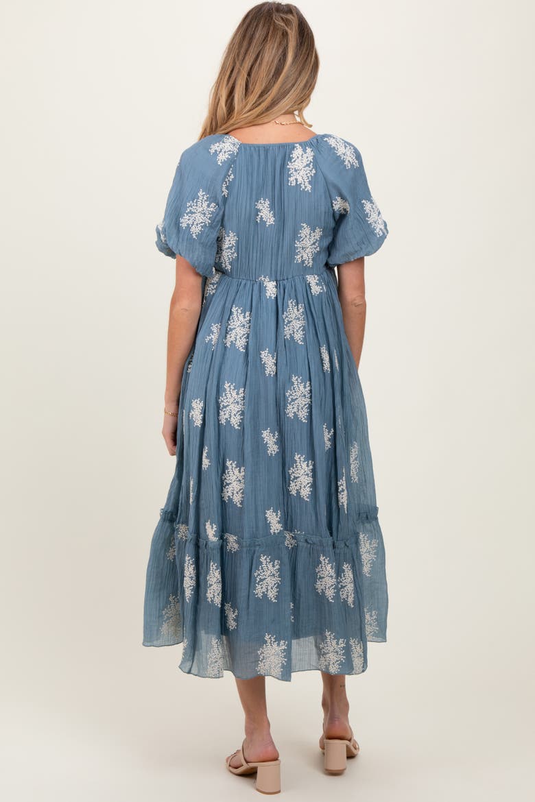 Floral Print Ruffle Hem Midi Dress, Alternate, color, Blue