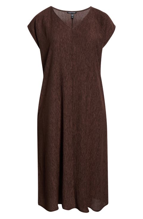 V-Neck Cap Sleeve Crinkle Dress