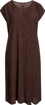 Eileen Fisher V-Neck Cap Sleeve Crinkle Dress