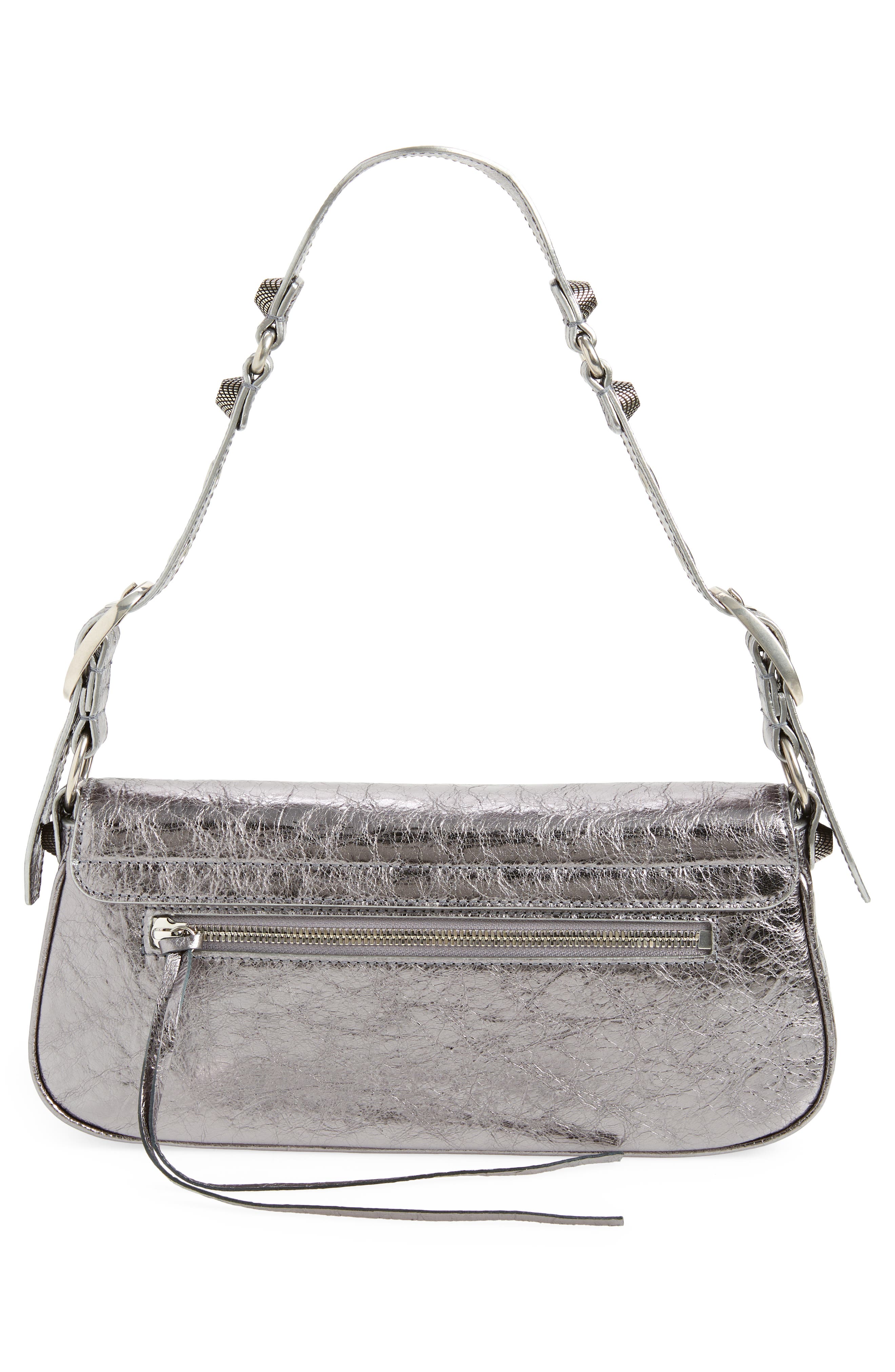 Small Le Cagole Metallic Leather Shoulder Bag, Alternate, color, SILVER