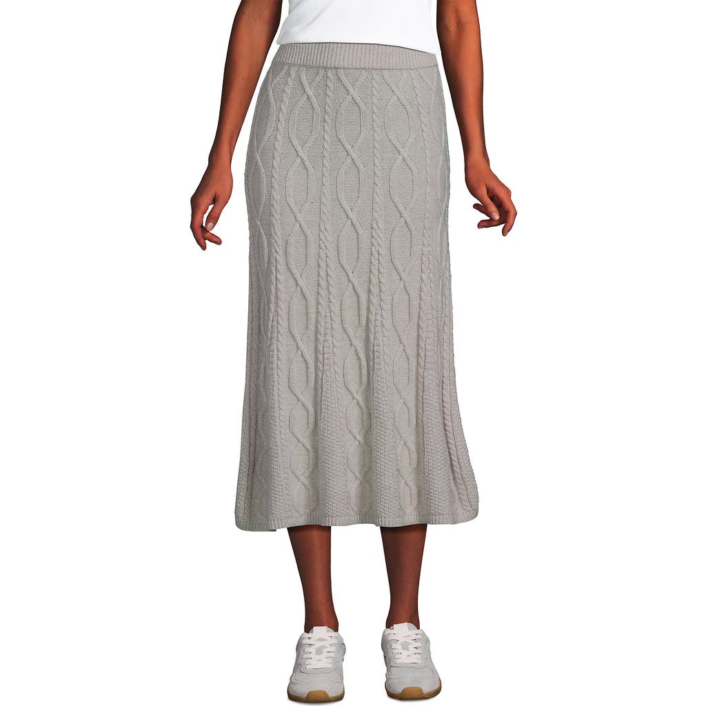 Lands' End Cozy Lofty Cable Fluted Midi Sweater Skirt In Gray